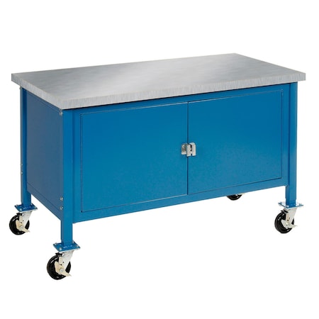 Global Industrial Mobile Cabinet Workbench, Stainless Steel Square Edge, 72inW x 30inD, Blue 249214BL